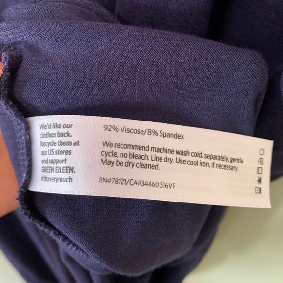 Eileen Fisher Dress Womens M Blue Jersey Stretch Midi Shirt Button Up Cap Sleeve - Picture 10 of 10